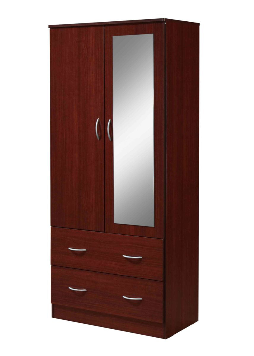 Two Door Wardrobe with Two Drawers and Hanging Rod