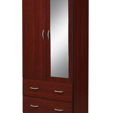 Two Door Wardrobe with Two Drawers and Hanging Rod