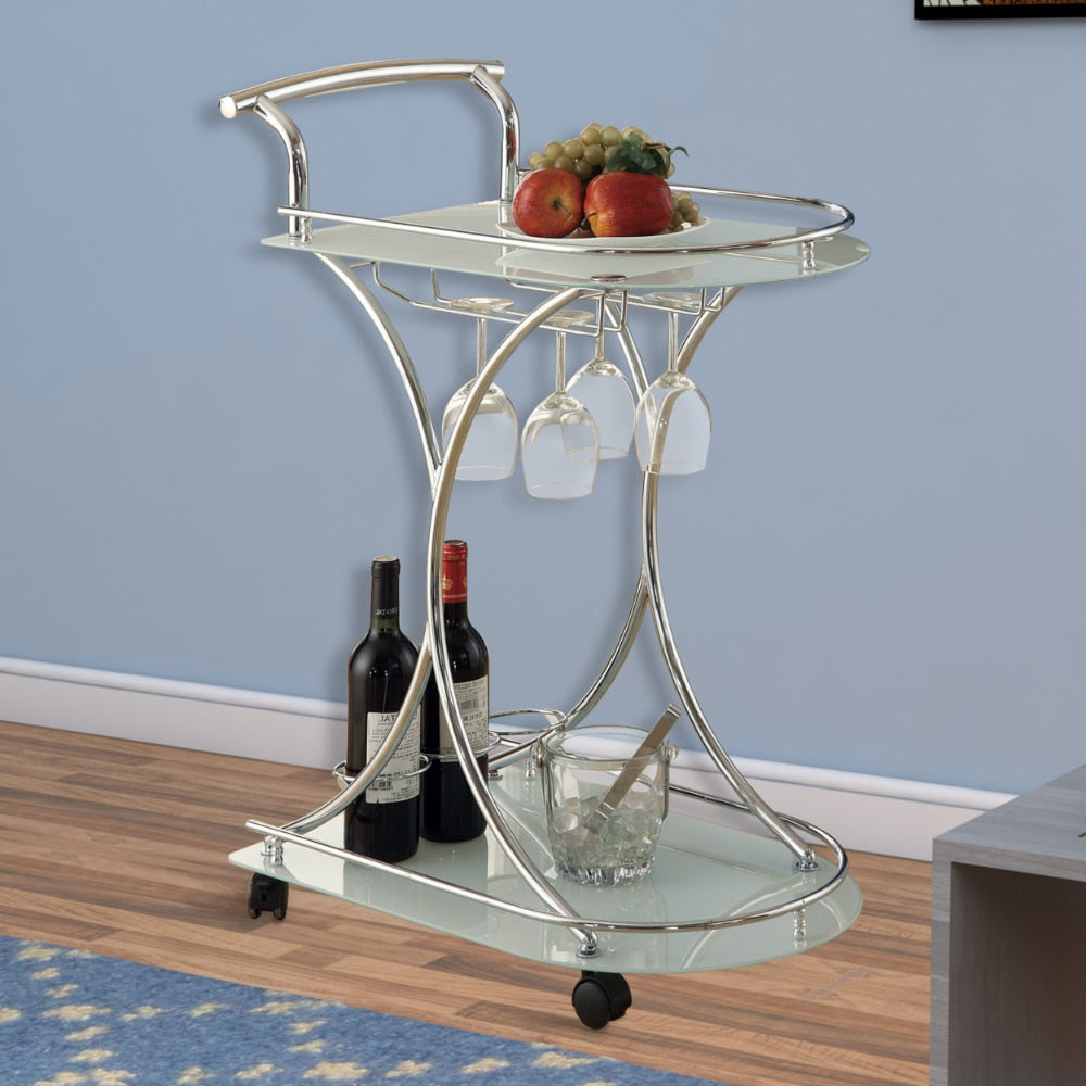 Serving Cart with 2 Frosted Glass Shelves