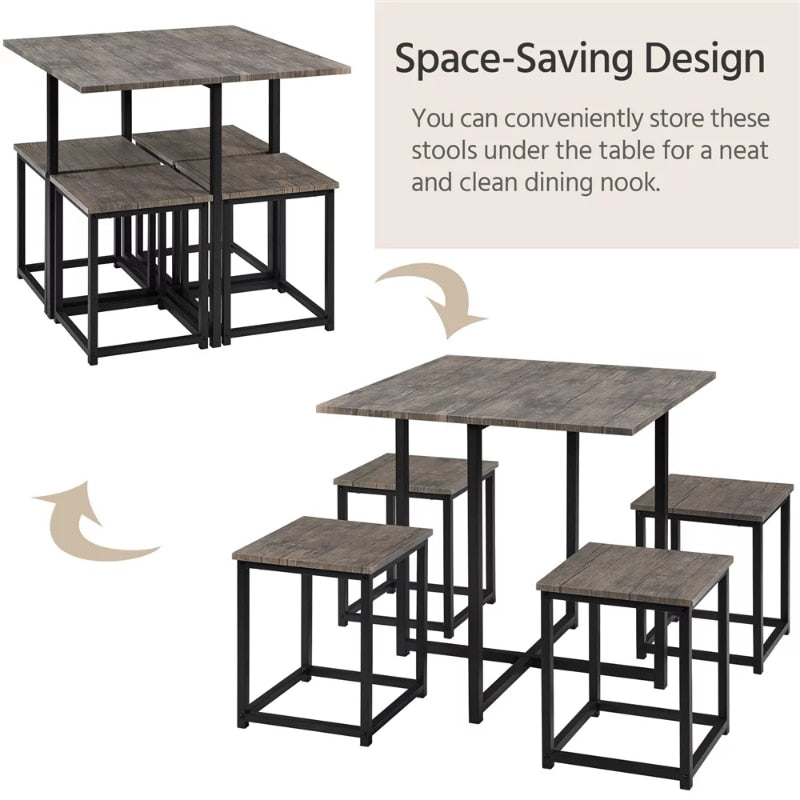 5Pcs Dining Set with Industrial Square Table