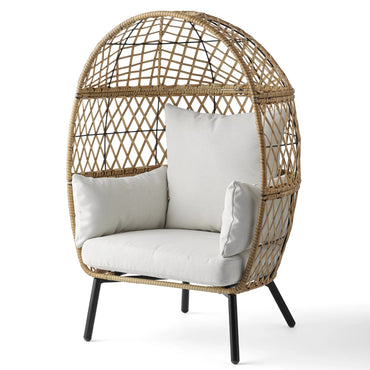 Kids Wicker Egg Chair with Cream Cushions