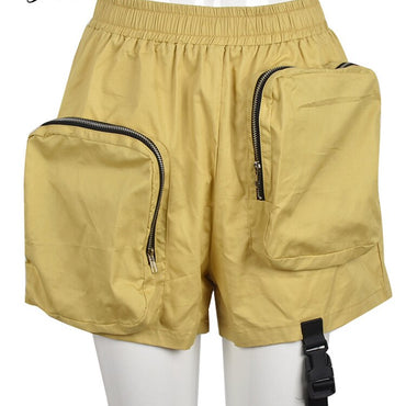 Casual Elastic Waist Zipper Shorts