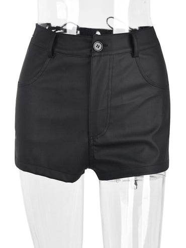 Lace-up PU Leather Tight Fit Black Shorts