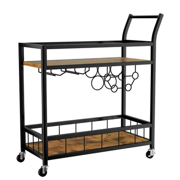 Home Bar Serving Cart With Glasses & Bottle Holders