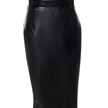 High Waist Split Midi Skirt with Belt