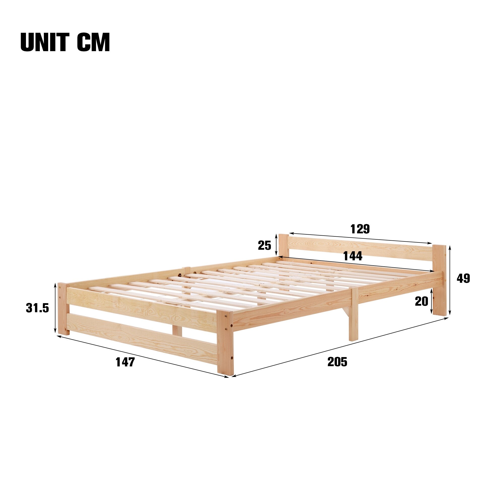 140x200cm Natural Solid Wood Bed