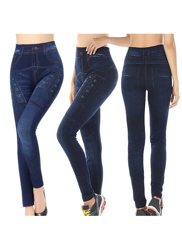 Faux Denim Elasticated Trousers