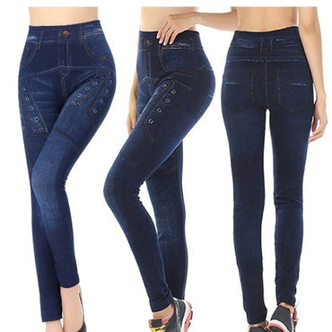 Faux Denim Elasticated Trousers