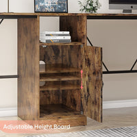 60 Inches L Shaped Rustic Desk with Storage Cabinet