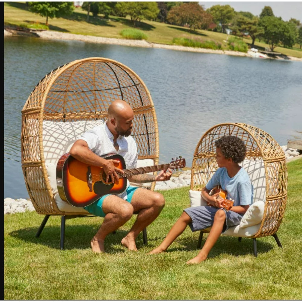 Kids Wicker Egg Chair with Cream Cushions