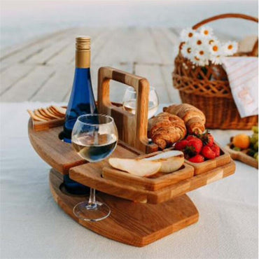 Outdoor Wooden Folding Table with Glass Holder