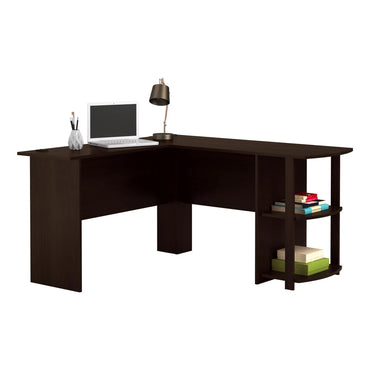 Espresso L Desk with Bookshelves