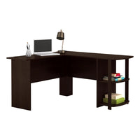 Espresso L Desk with Bookshelves