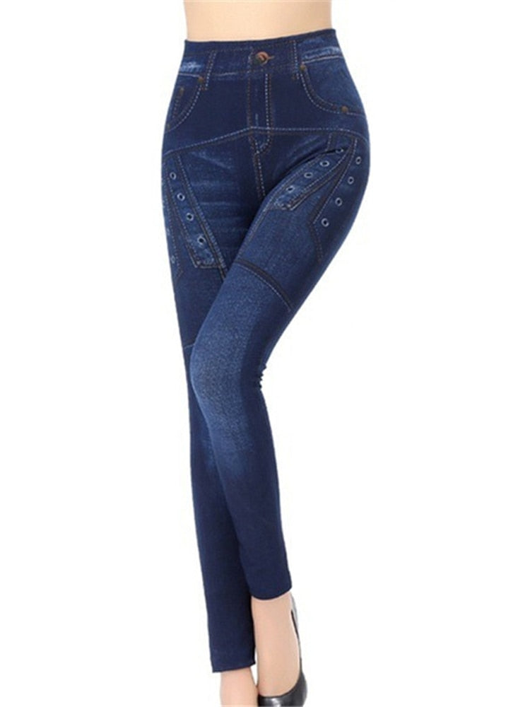 Faux Denim Elasticated Trousers