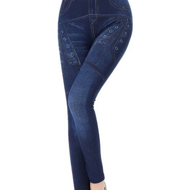 Faux Denim Elasticated Trousers