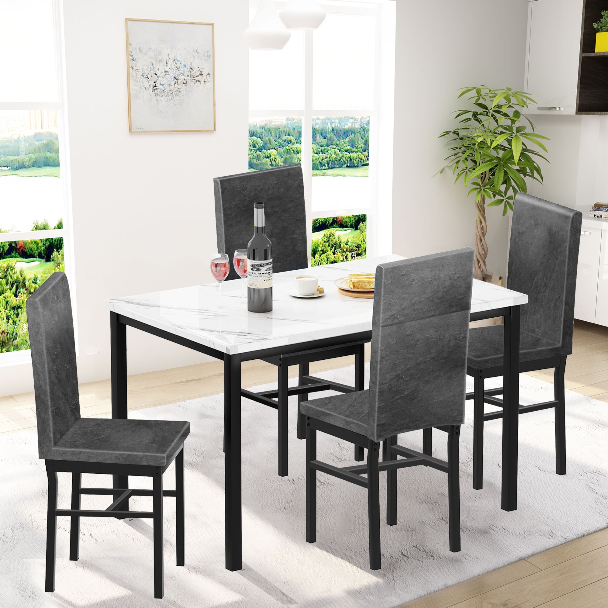 5 Piece Modern Dining Set With Upholstered Chairs