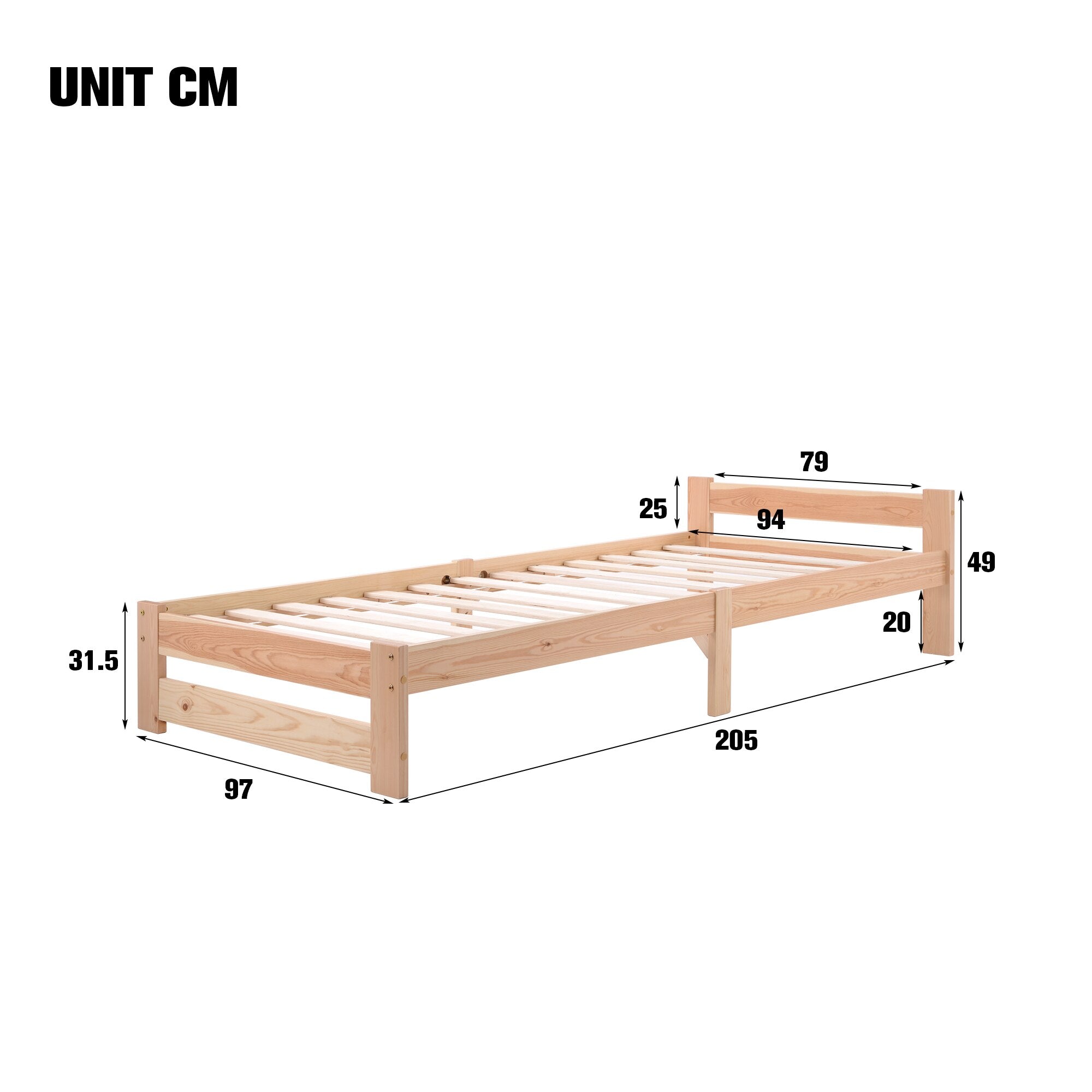 140x200cm Natural Solid Wood Bed