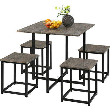 5Pcs Dining Set with Industrial Square Table