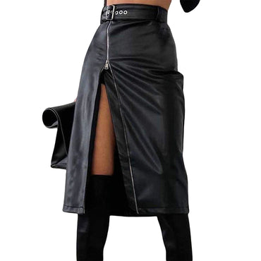 High Waist Split Midi Skirt with Belt