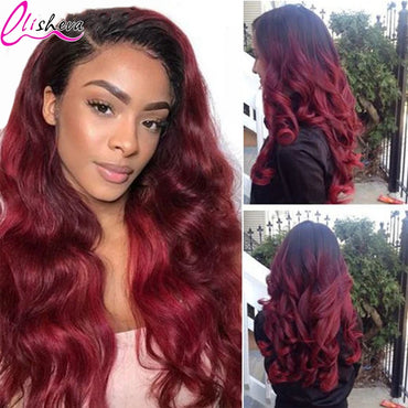 Ombre Body Wave HD Lace Front Wig - 1B Burgundy - 180% Density