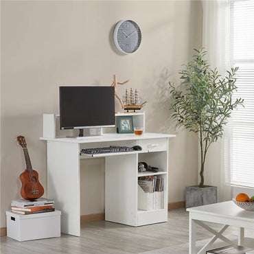 Home Office Computer Desk with Drawers and Keyboard Tray