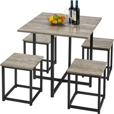 5Pcs Dining Set with Industrial Square Table