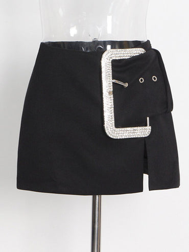Joskaa Sexy Crystal Buckle Mini Skirt