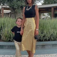 Chic High Waist Slim Gold Mini Skirt