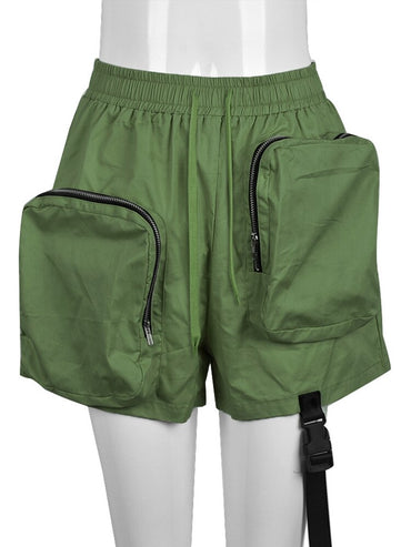 Casual Elastic Waist Zipper Shorts