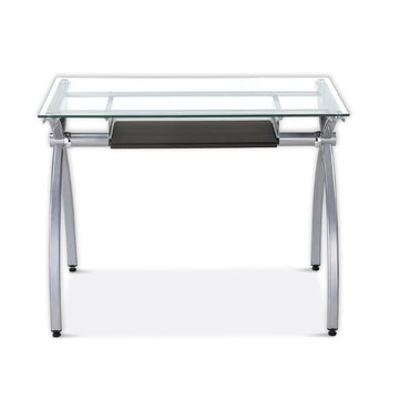 Clear Glass Top Computer Desk with Pull Out Keyboard Panel