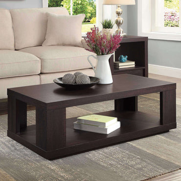 Steele Coffee Table with Lower Shelf, Espresso living room table  furniture