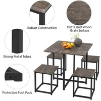 5Pcs Dining Set with Industrial Square Table