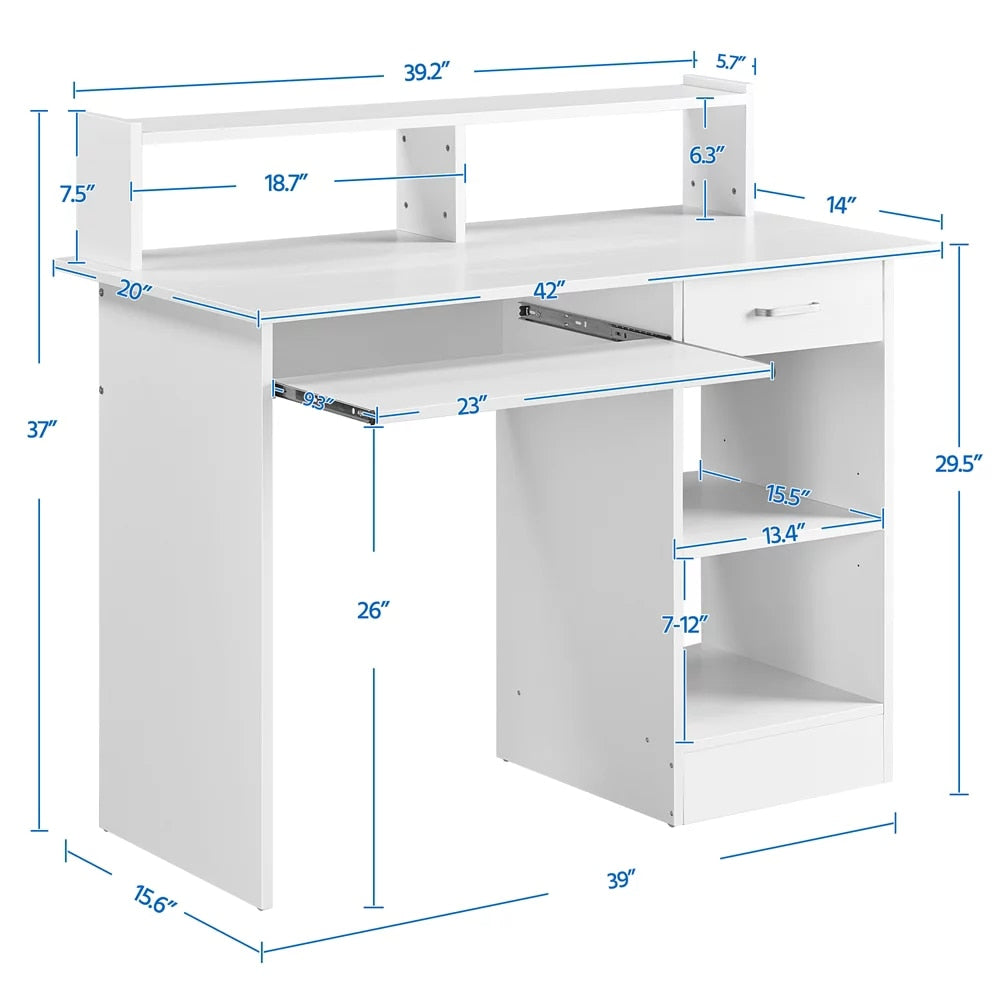 Home Office Computer Desk with Drawers and Keyboard Tray