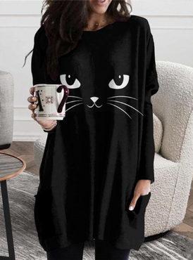 Loose Fit 3D Cat Pattern Long Sweatshirt