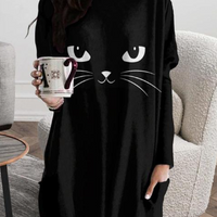 Loose Fit 3D Cat Pattern Long Sweatshirt
