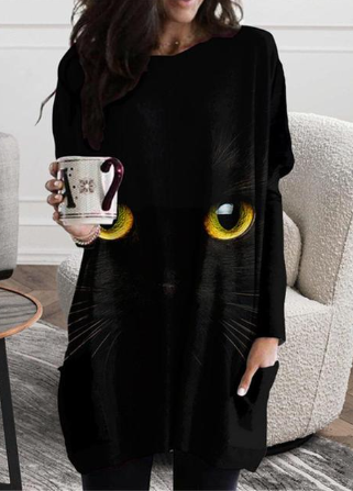 Loose Fit 3D Cat Pattern Long Sweatshirt