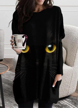 Loose Fit 3D Cat Pattern Long Sweatshirt