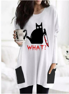 Loose Fit 3D Cat Pattern Long Sweatshirt