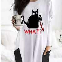 Loose Fit 3D Cat Pattern Long Sweatshirt