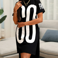 Letter Print High Slit T-Shirt Dress