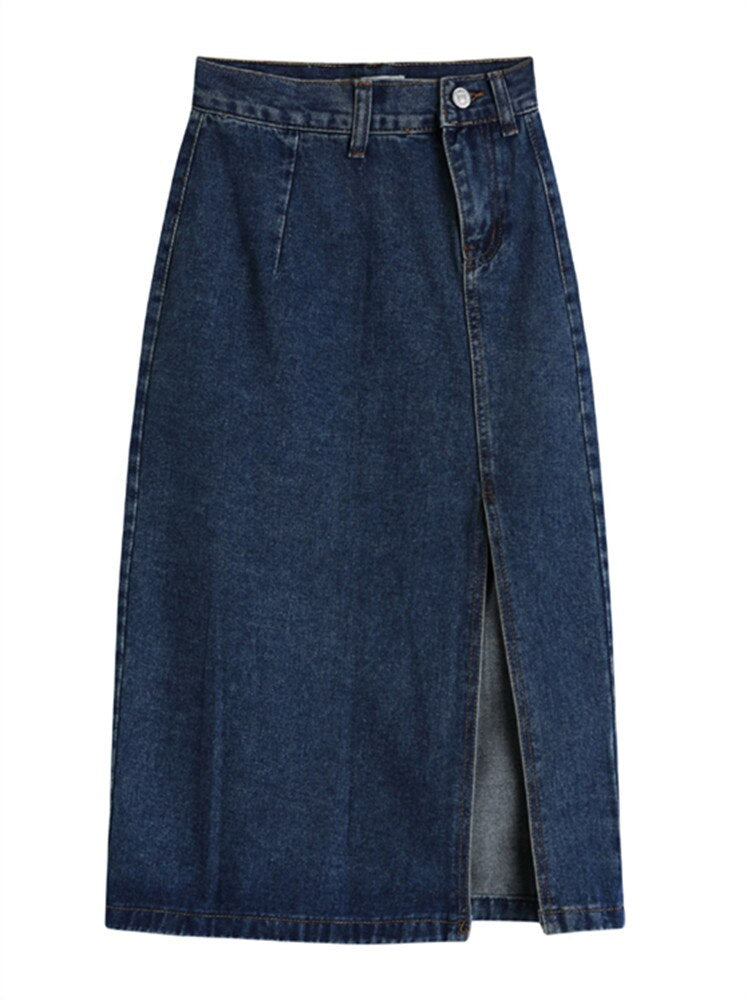 Denim Side Split Midi Skirt