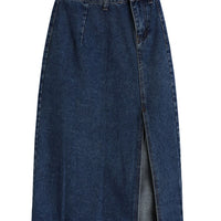 Denim Side Split Midi Skirt