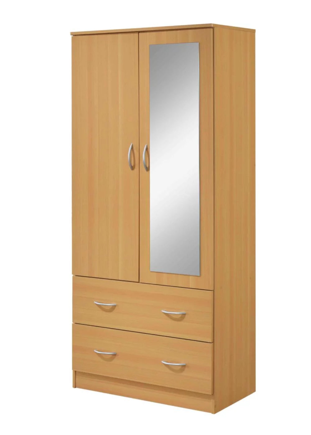 Two Door Wardrobe with Two Drawers and Hanging Rod