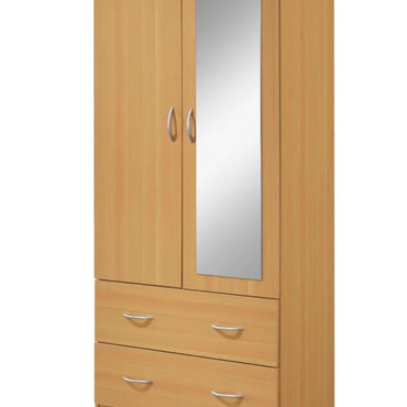 Two Door Wardrobe with Two Drawers and Hanging Rod