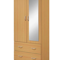 Two Door Wardrobe with Two Drawers and Hanging Rod