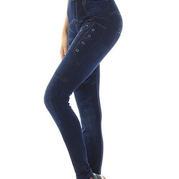 Faux Denim Elasticated Trousers