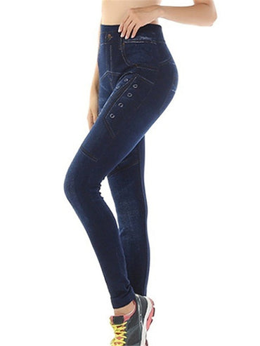 Faux Denim Elasticated Trousers