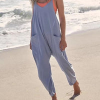 Sleeveless Wide Leg Romper With Pockets