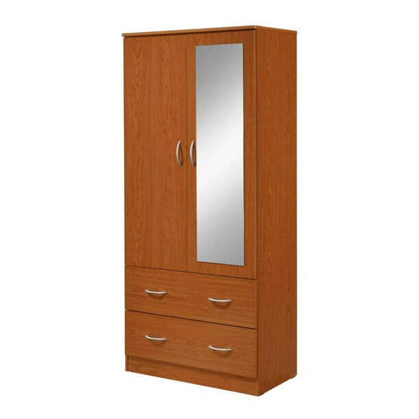 Two Door Wardrobe with Two Drawers and Hanging Rod