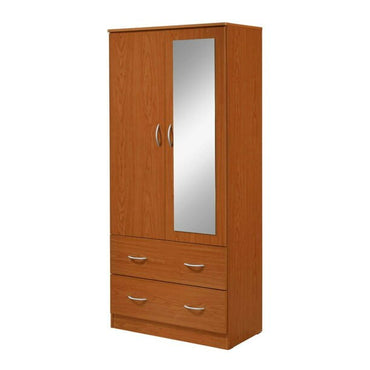 Two Door Wardrobe with Two Drawers and Hanging Rod